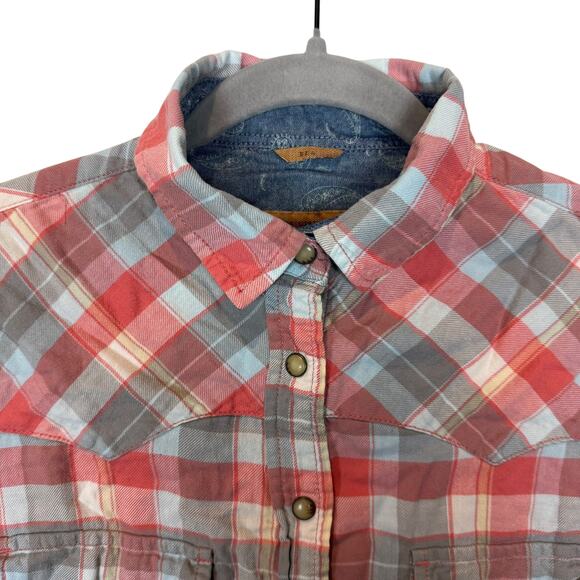 Jachs Girlfriend BEA Flannel Shirt Mens Small Blue Plaid Long Sleeve Snap - Picture 5 of 14